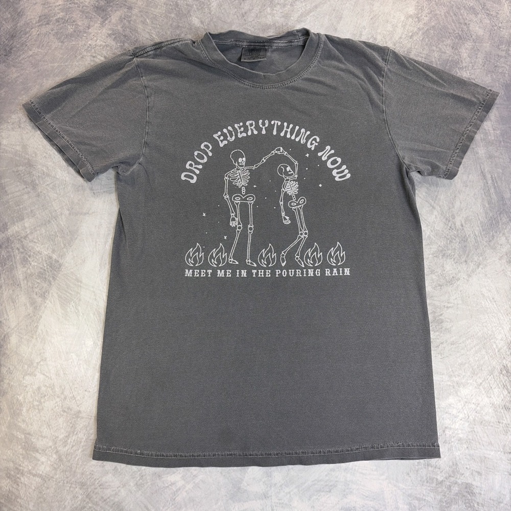 Comfort Colors Graphic T-Shirt Unisex Small Grey Dancing Skeletons Lyrics Tee